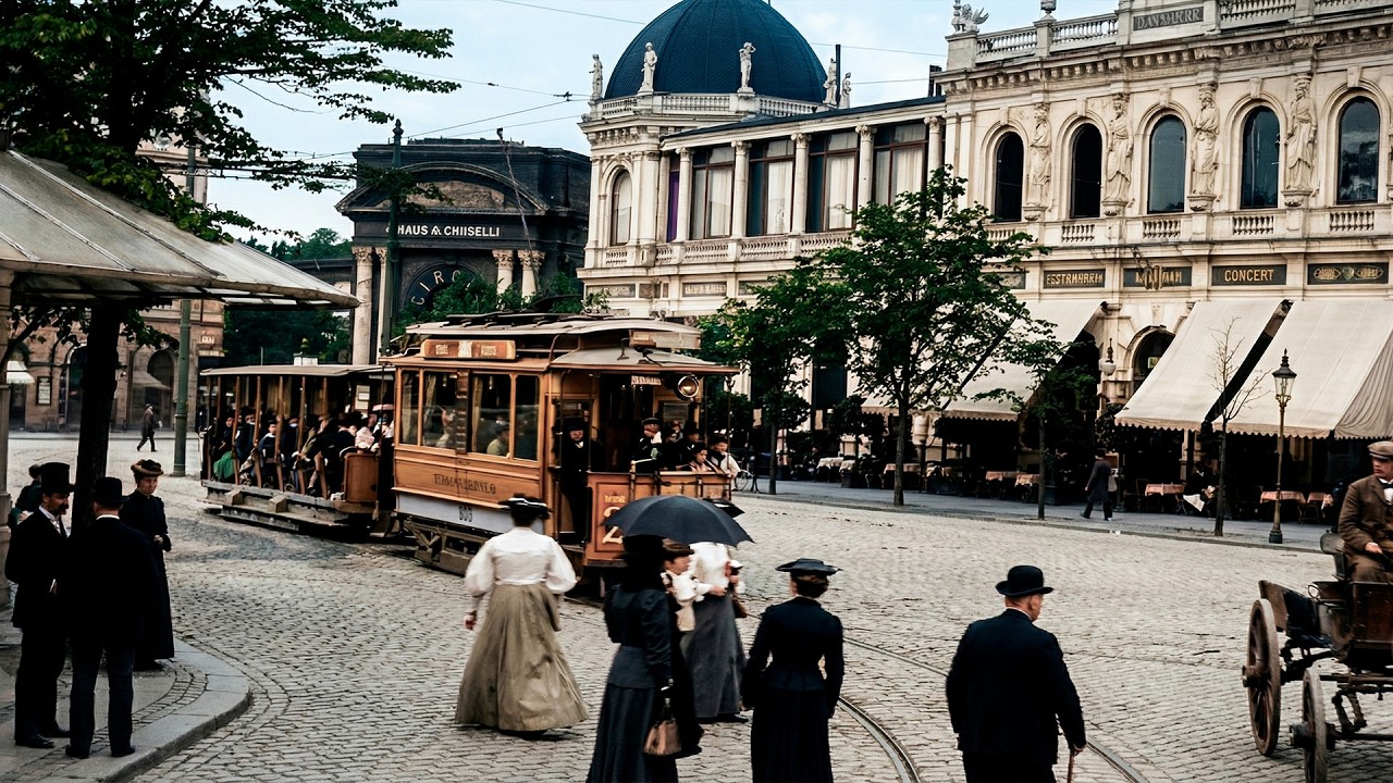 Копенгаген в 1906 году – Путешествие по городу на трамвае | Восстановлено и раскрашено