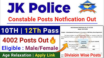 JKSSB New Recuritment 2024 | JK Police Constable Posts Notfication Out | JKP Constable Jobs 2024