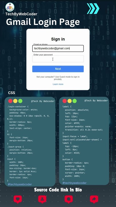 Gmail Login Page Using Html,Css And Javascript|| Source Code Link In ...