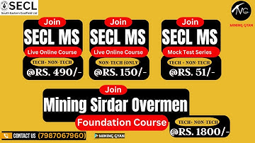 SECL MS Live Online Course/Mock Test Series/MS OM Foundation Course/All Details/Mining Gyan