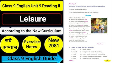 Class 9 English Unit 9 Leisure Reading II/Grammar II/Writing II All Exercise Guide |