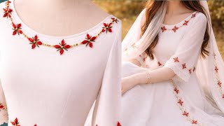 Beautiful Small Flower Embroidery Design | Neckline &amp; Dupatta Border Embroidery | Easy Dress Design