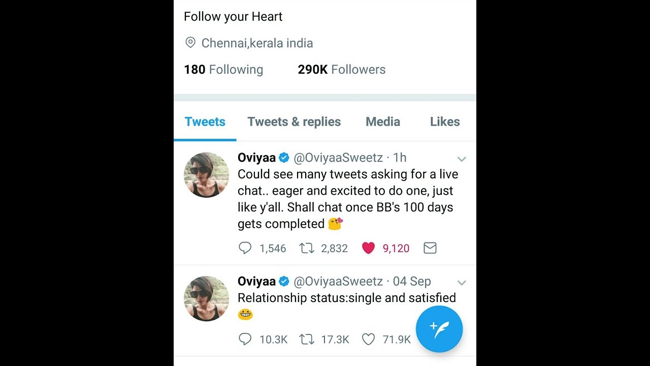 Oviya Helen latest tweet in twitter - Big Boss