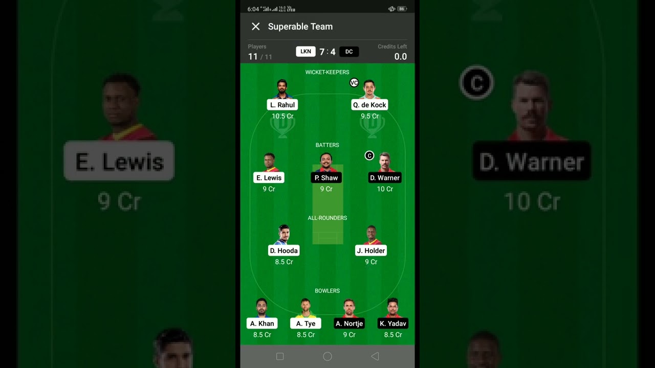 LKN vs DC dream 11 team only for head to head 