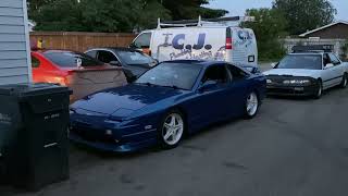 Kaden’s s13 Silvia and Aaron’s 180sx type x and some trash bins