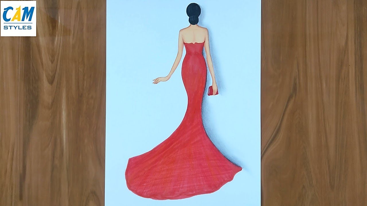 How to draw a girl with beautiful dress / Fashion Illustration Art ...