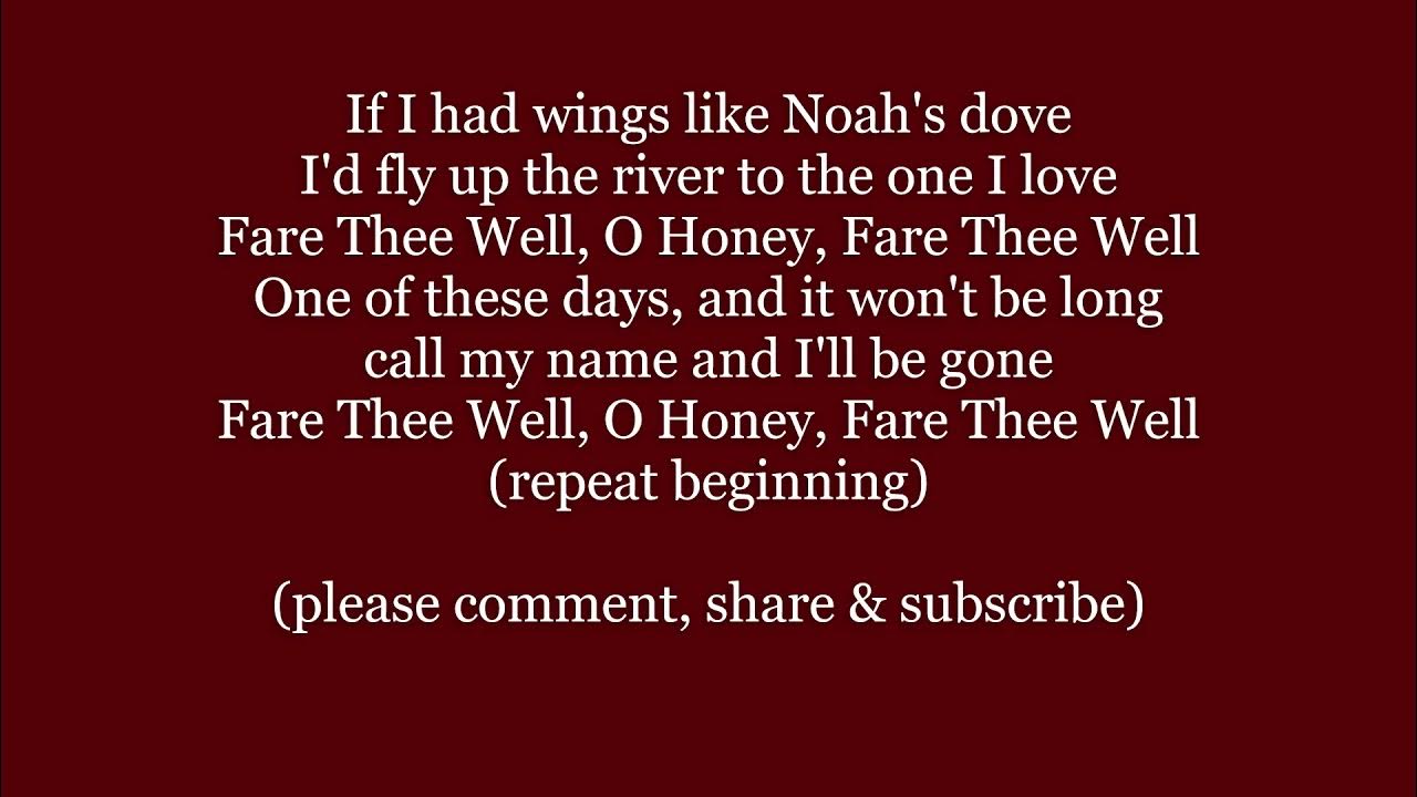 If I Had Wings Like This Dove DINK'S SONG If I Had Wings Like Noah's Dove FARE THEE WELL Lyrics Words