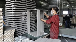 The process of mass production of bathroom cabinets, producing 60000 pieces per month