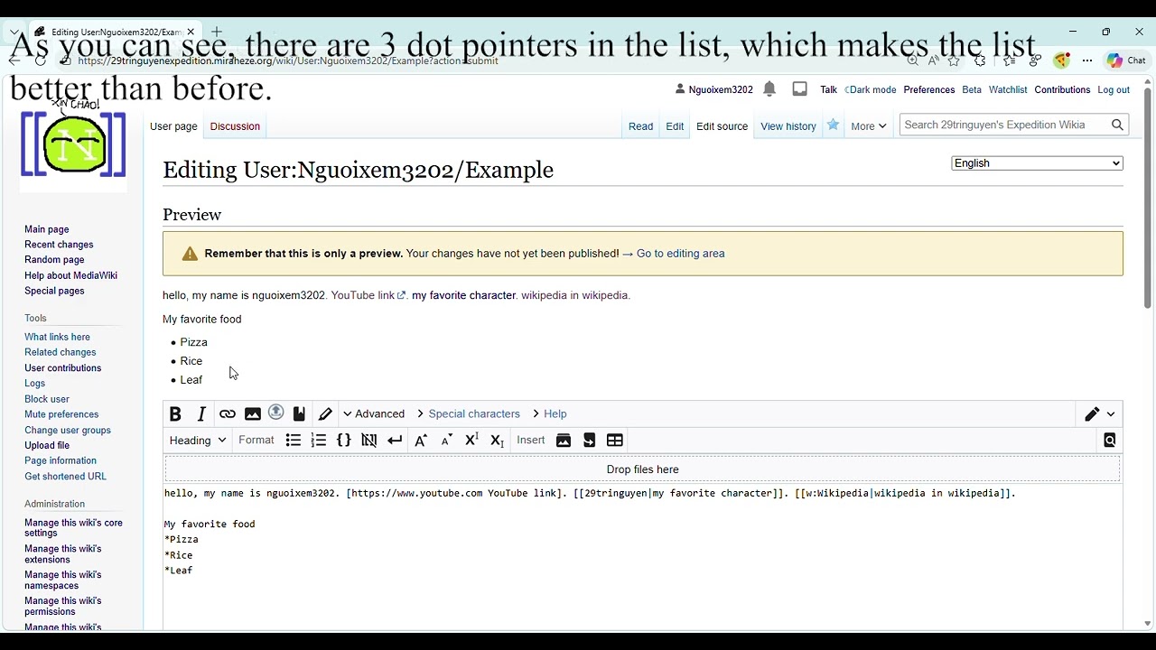 MediaWiki wiki editing - How to create lists (and use colons)