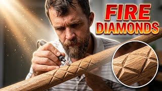Carving Diamonds on The Red Oak Walking stick