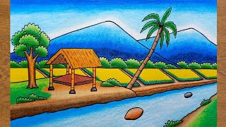 Cara Menggambar Pemandangan Sawah Mudah Untuk Pemula