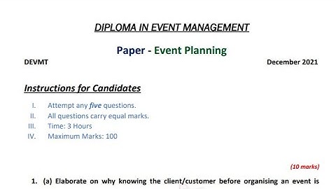 Diploma in Event Management 2021 || Event Planning || Question Paper || IGNOU || Dec 2021