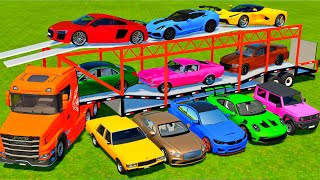 TRANSPORTING COLOR CHEVROLET, RANGE ROVER, DACIA, AUDI, CHEVROLET INTO GARAGES! - Farming Simulator