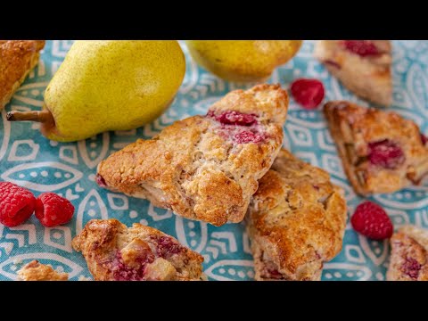Perfect for breakfast! How to make from scratch homemade Pear amp Raspberry SCONES  easy recipe