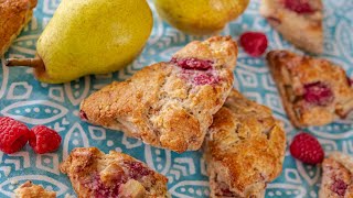 Perfect for breakfast! How to make from scratch homemade Pear &amp; Raspberry SCONES | easy recipe