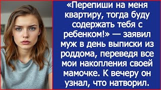 видео: Перепиши на меня квартиру, тогда буду содержать тебя с ребенком! Заявил муж в день выписки с роддома картинка: Перепиши на меня квартиру, тогда буду содержать тебя с ребенком! Заявил муж в день выписки с роддома