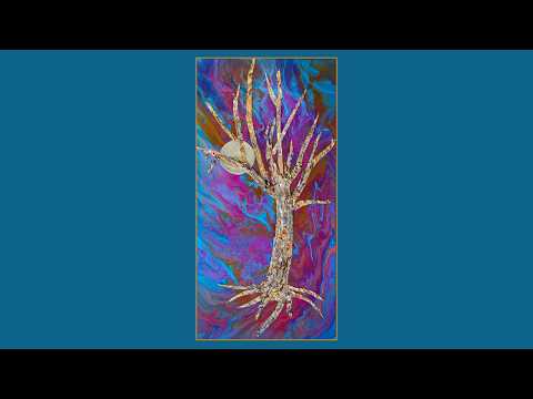 #9375 Mixed Media Fluid Acrylics Shimmering Textured Skins Tree Sealed w. acrylic Gloss7.20.26