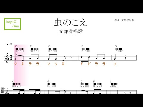 虫のこえ（文部省唱歌）key=C/Am／ドレミで歌う楽譜【コード付き】【コードダイヤグラム付き】