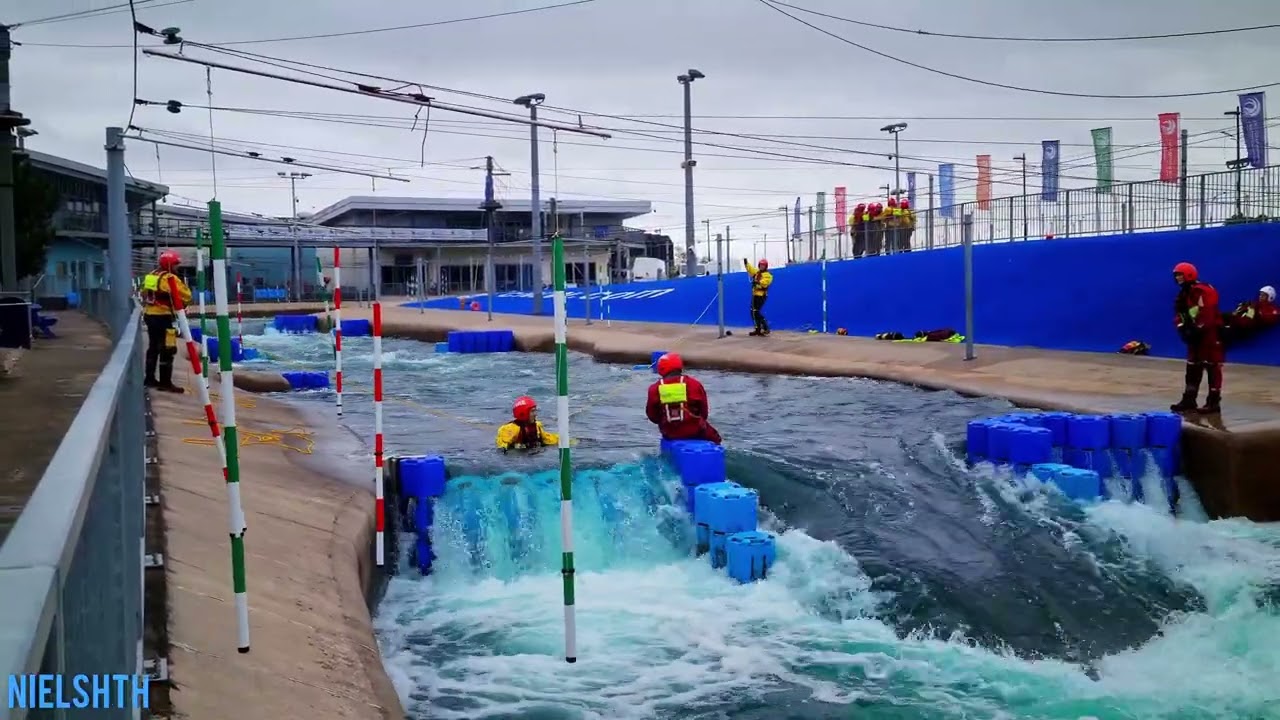 Fire Rescue swift water rescue training in white water Cardiff