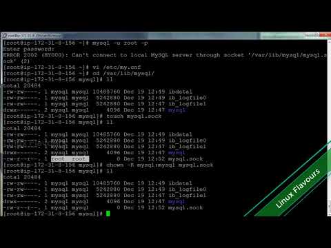 ERROR 2002 (HY000): Can't connect to local MySQL srever through socket '/var/lib/mysql/mysql.sock'