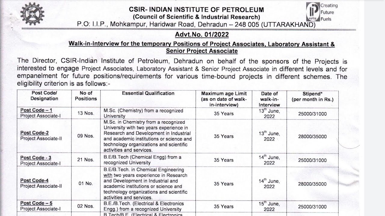 IIP Recruitment 2022 | Indian Institute of Petroleum Recruitment 2022 | CSIR IIP Recruitment 2022