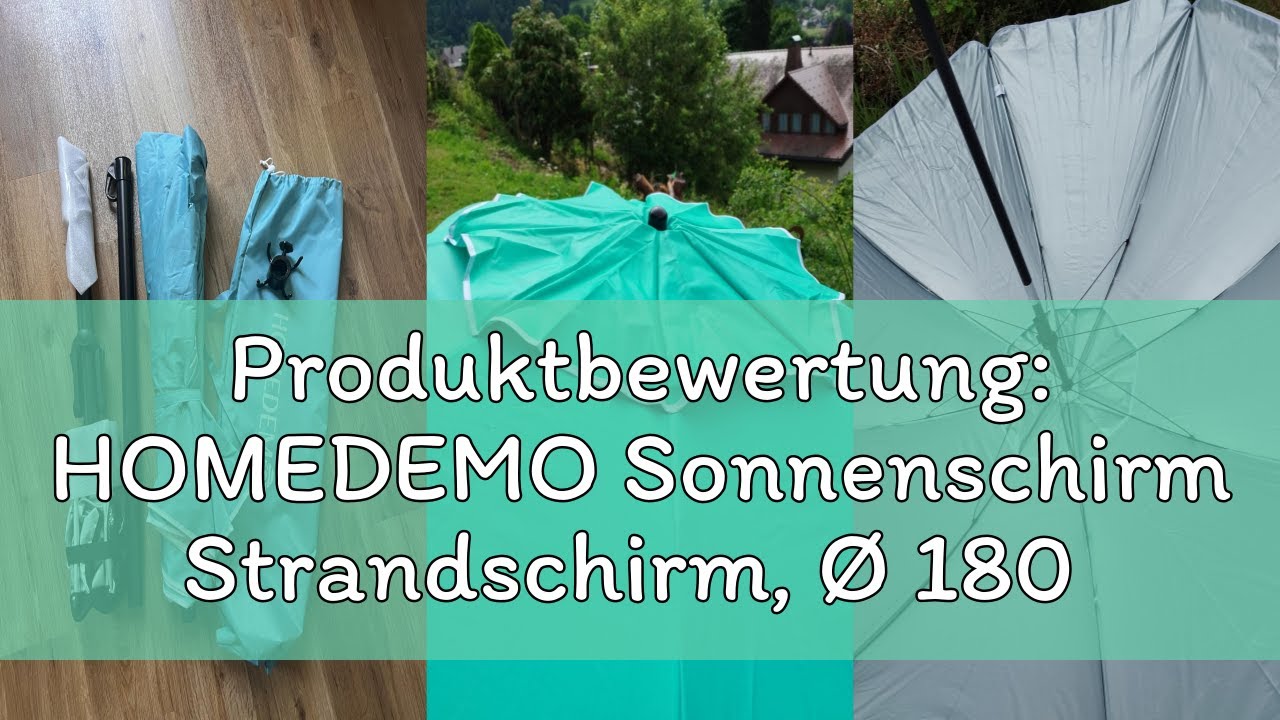 Produktbewertung: HOMEDEMO Sonnenschirm Strandschirm, Ø 180 cm Gartenschirm Marktschirm, Terrassensc