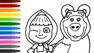 Desenhar e Colorir Masha e Urso Felizes ❤💜⭐💛🌈 | Desenhos Para Crianças