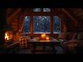 Cozy Cabin Fireplace 🔥 Snow Falling Outside Live | Relaxing Winter Ambience