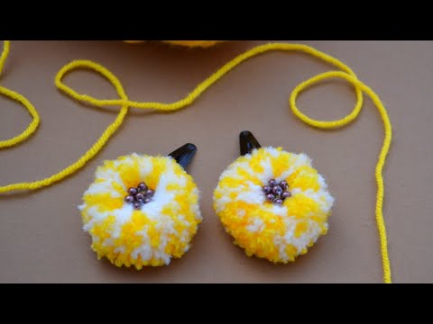 Cute DIY hair clips | Puffy yarn hair clips |  Kids hair clips using yarn | Craftsbyanu