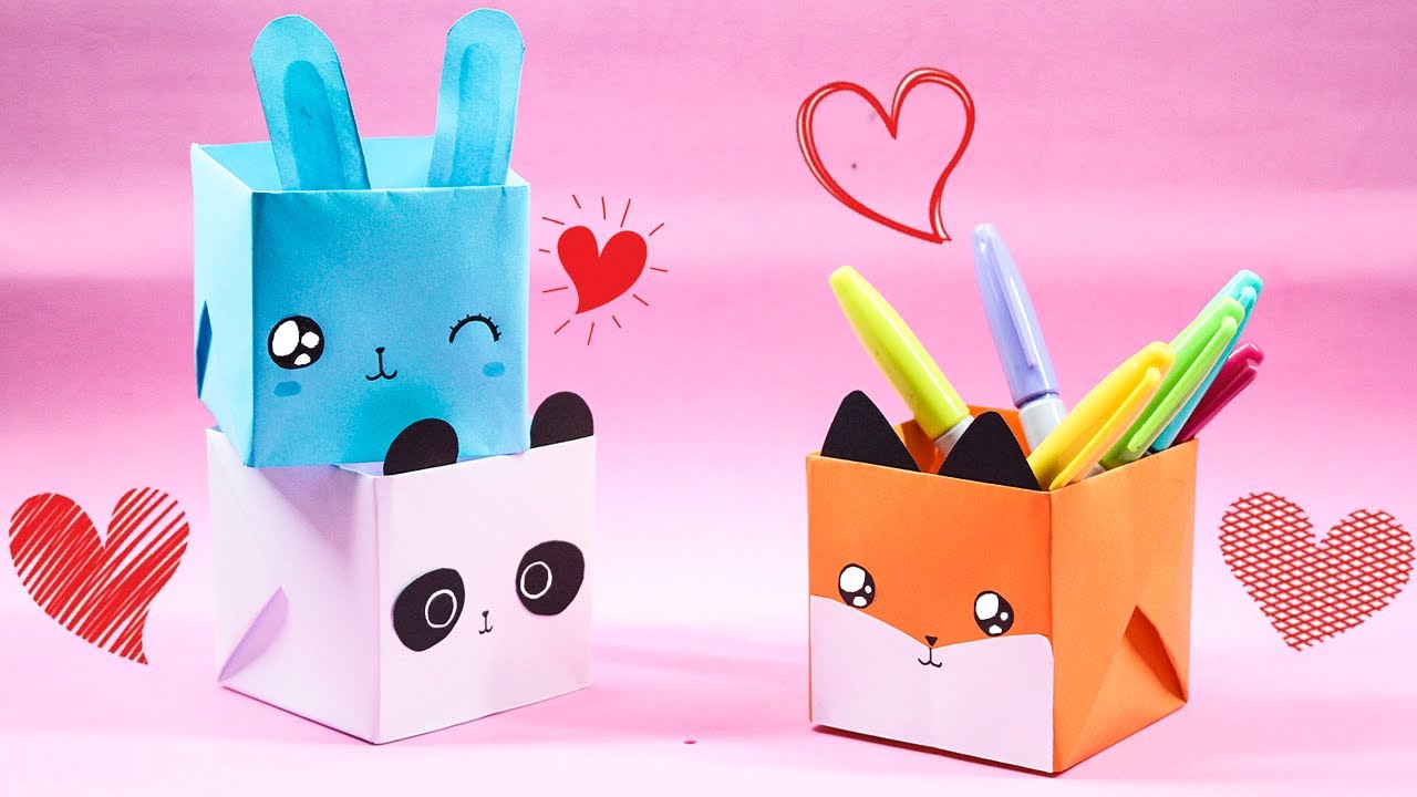 DIY Craft Origami Cute Box || Back to school Craft - YouTube