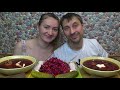 МУКБАНГ ДОМАШНИЙ БОРЩ С ЧЕСНОКОМ И САЛОМ | MUKBANG HOMEMADE BORSCHT WITH GARLIC AND LARD #мукбанг