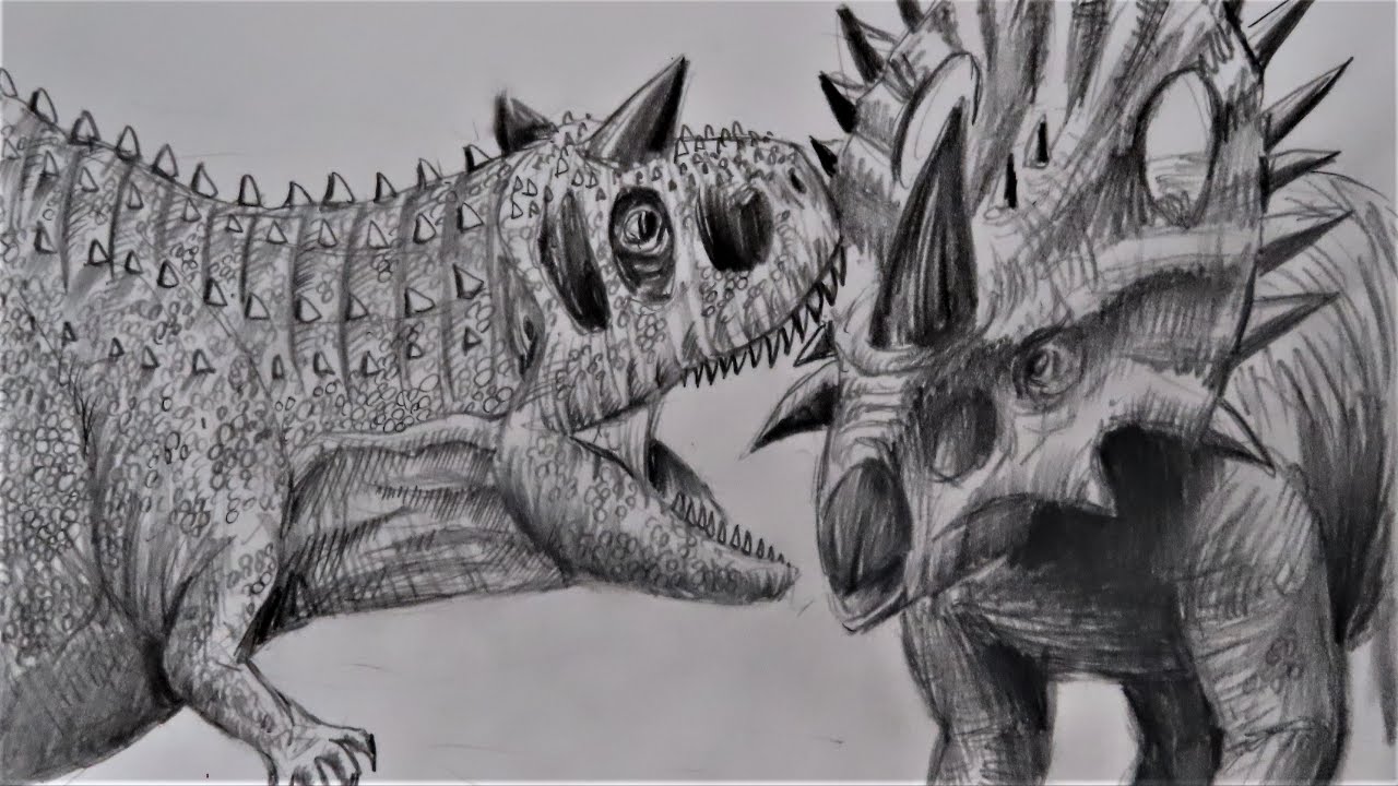 How To Draw Carnotaurus Vs Sinoceratops From Jurassic World Fallen Kingdom Youtube