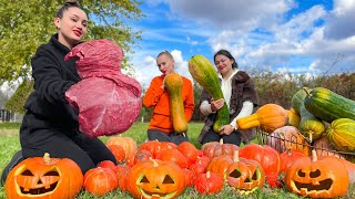 🎃Лучший Рецепт Хэллоуинского Сезона — Говядина в Тыкве! Сказочное Блюдо