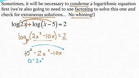 Solving logarithmic equations that involve condensing and factoring