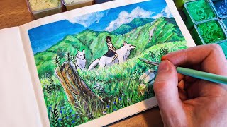 Princess Mononoke Studio Ghibli Gouache Painting Time Lapse