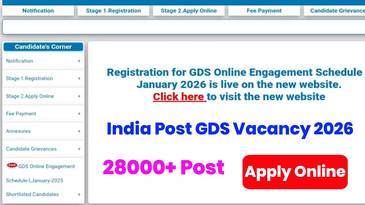 India Post GDS vacancy 2026| India Post GDS Registration Online Form|