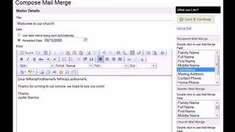 Chrrch v0.3a - Composing a mail merge