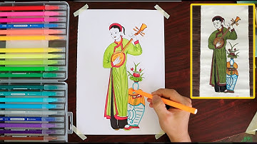 Vẽ mô phỏng tranh dân gian Hàng trống _ Tranh Tố nữ đứng #ncplan