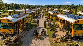 How 300 HOMELESS People Eat, Sleep & Live Inside a Village Built From Old School Buses