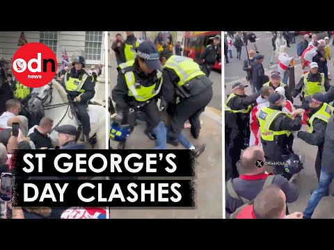 Видео: Thugs BRAWL With Met Police at St George's Day Event in London