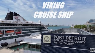 Viking Polaris Cruise Ship | Downtown Detroit 4K Drone