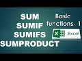 Basic formulas in excel - 1 || Sum, Sumif, Sumifs, Sumproduct || Ms Excel