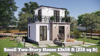 Small Two-Story House 13x16 ft (215 sq ft) | Compact 4x5m Modern Home with 1 Bedroom & Rooftop