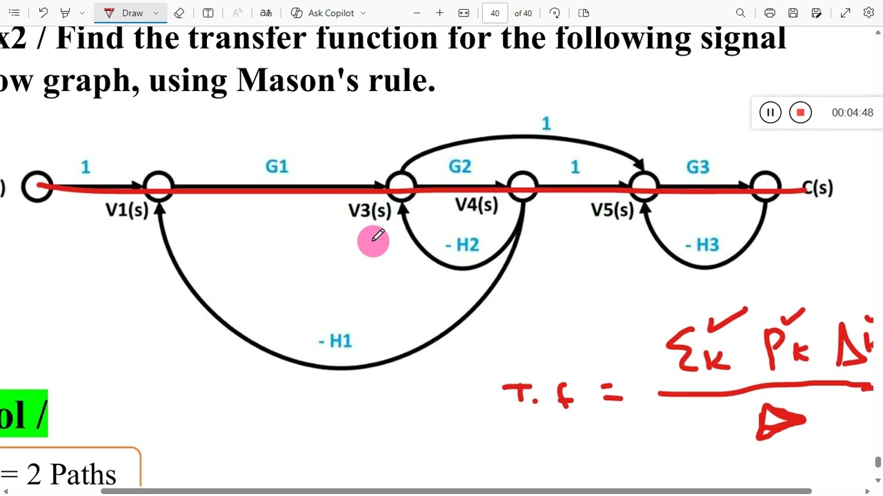 شرح مثال 2 عن Masons Gain Formula - السيطرة المتقدمة
