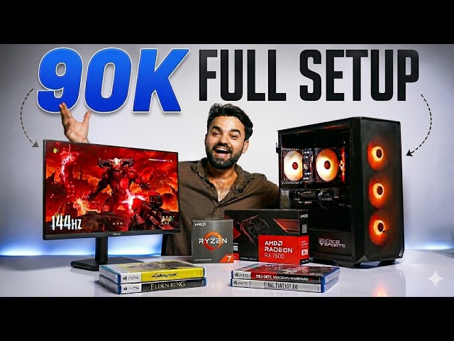 90,000 Full Gaming PC Setup 🔥 Ryzen 7 5700X + RX 7600 8GB + 25