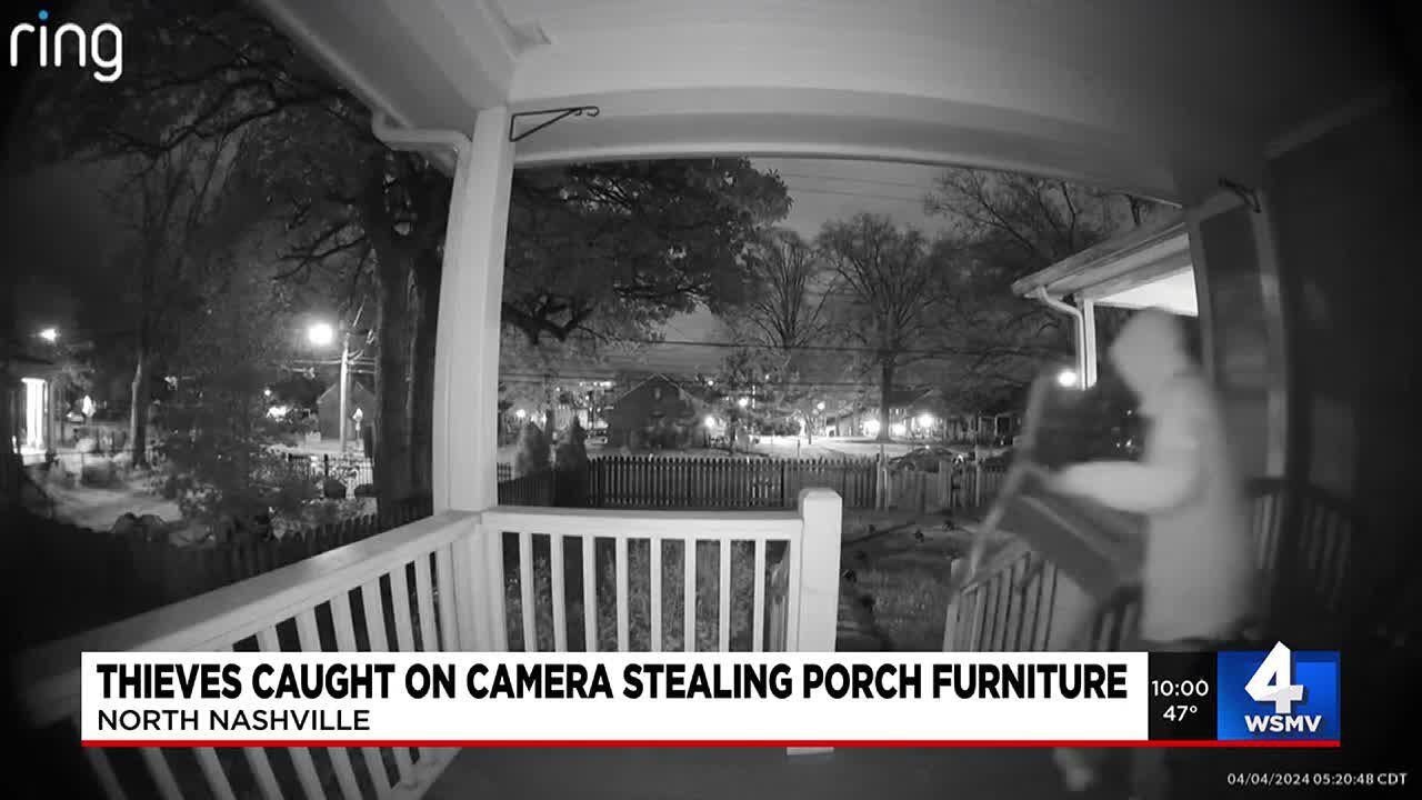 Thieves caught on camera stealing porch furniture - YouTube