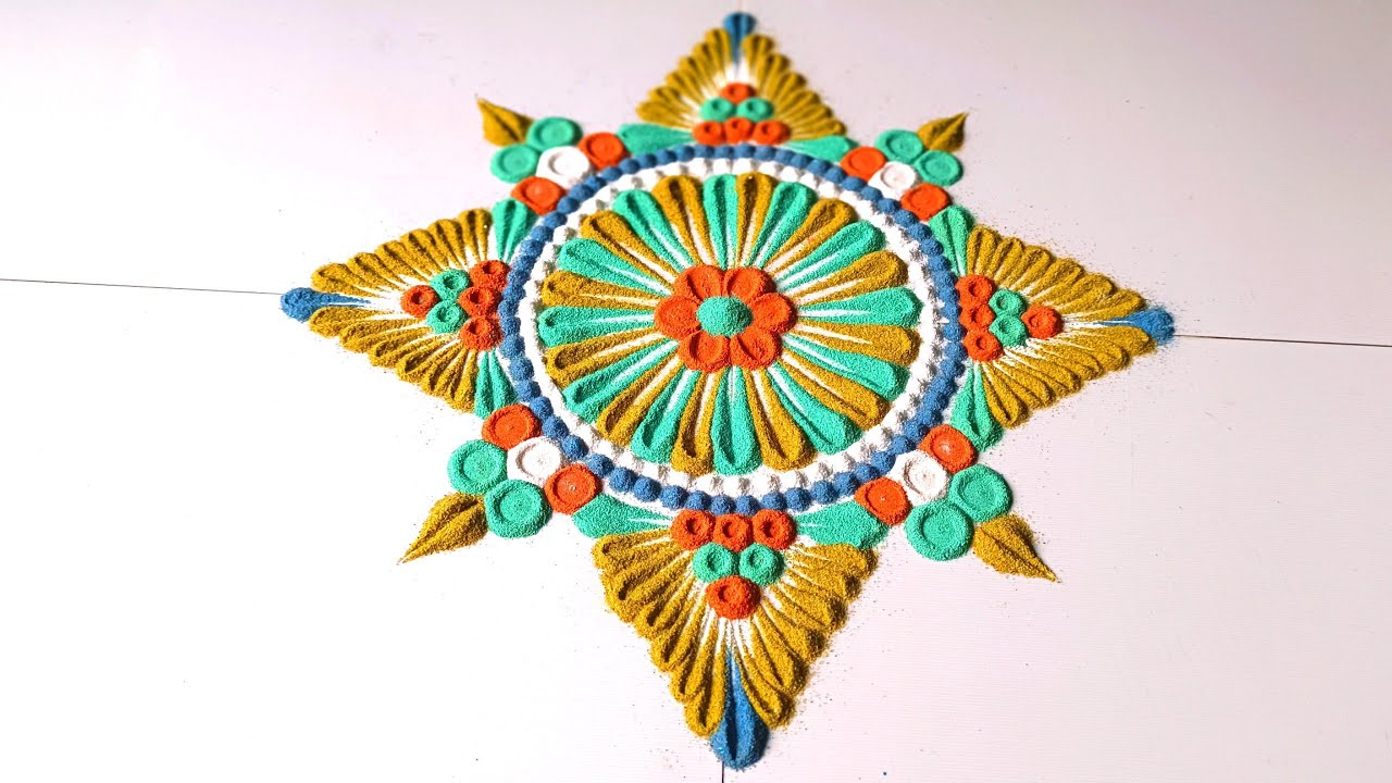 Rangoli Colour With Spoon Diwali Rangoli Colourful Rangoli Design Muggulu Alpana YouTube