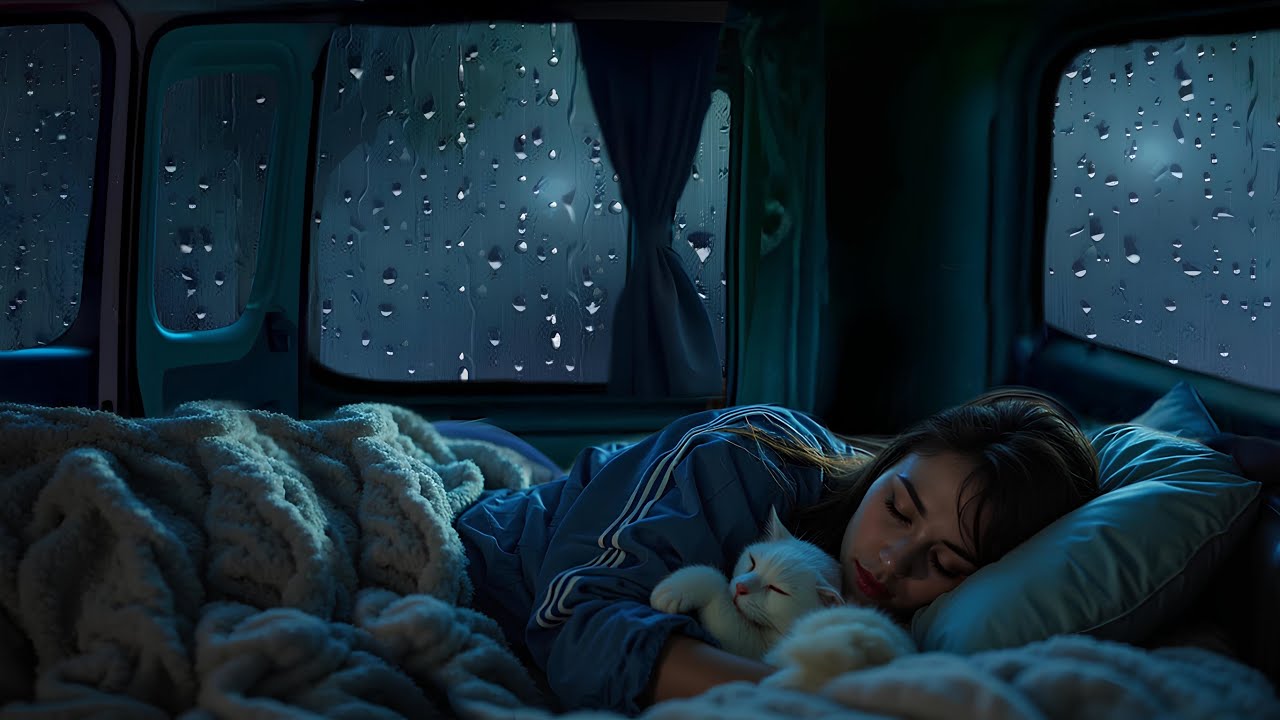Falling asleep quickly to the sound of rain and thunder in a cozy car ⛈️ Natural white noise