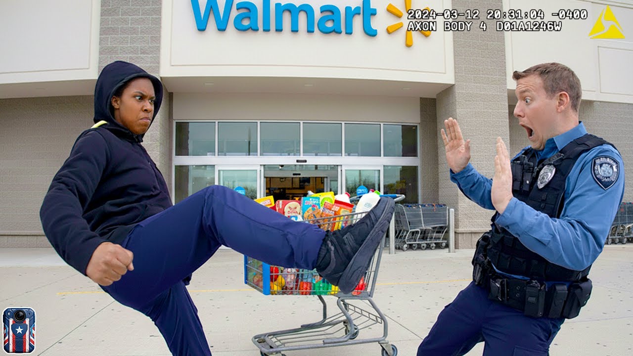 Karen Kicks a Cop After Getting Caught Stealing at Walmart | Bodycam Shoplifters
