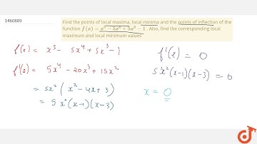Find the points of local maxima, local minima and the points of inflection of the function `f(x)...
